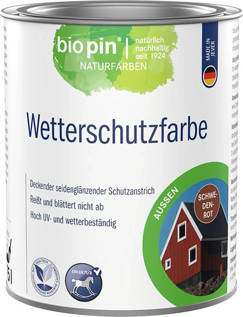 Biopin Wetterschutzfarbe für Holz in Schwedenrot, wasserbasiert, 0,75 l - Bild 1
