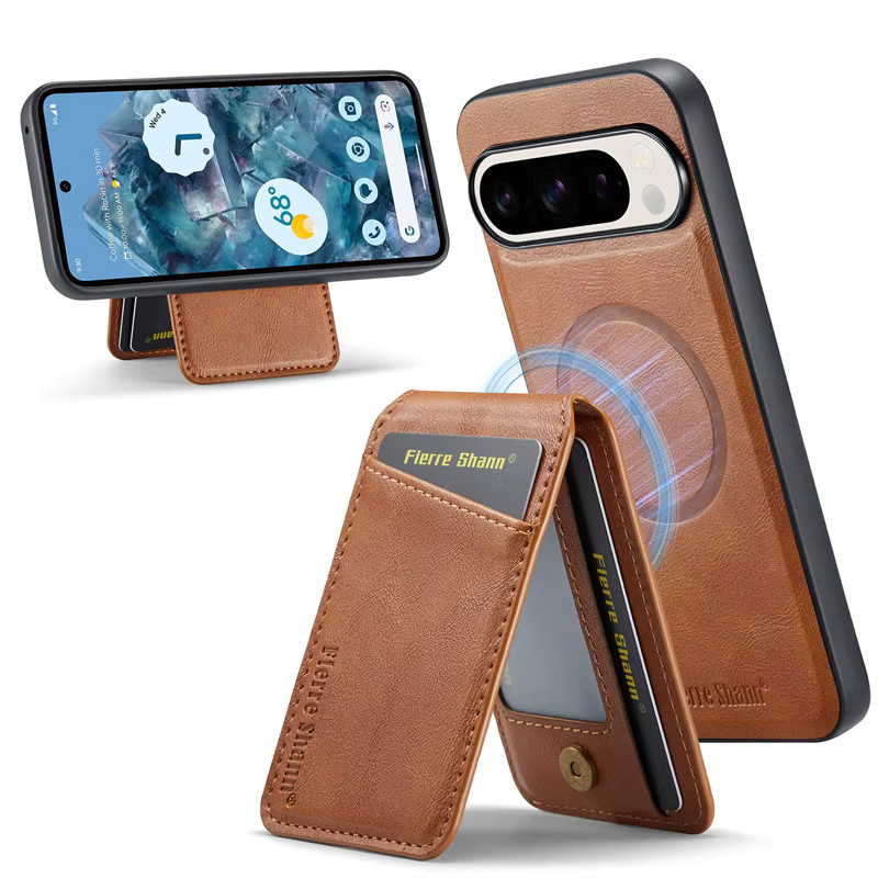 EUCAGR Wireless Charging Wallet Phone Case für Google Pixel 10A 9 9Pro XL 8A 8Pro 7A 7 Pro mit Kartenhalter aus PU-Leder und Magnetfunktion in Grün und Braun - Bild 3
