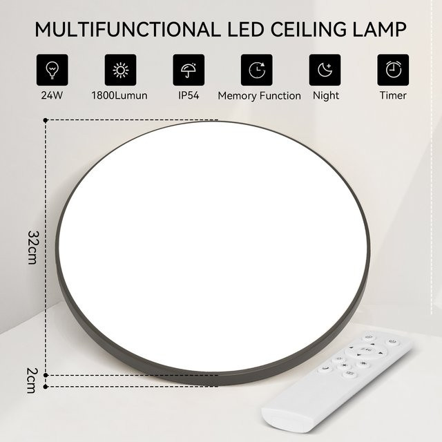CANMEIJIA Dimmbare LED-Deckenleuchte in Weiß mit Fernbedienung für Wohnzimmer und Schlafzimmer - Bild 1