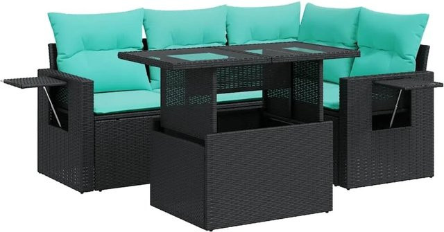 vidaXL 5-teilige Garten-Sofagarnitur aus Poly-Rattan und Akazie in Schwarz mit Kissen - Bild 1