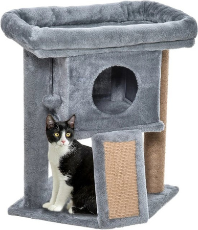 PawHut Kratzbaum für Katzen in Hellgrau mit Katzenhöhle, Jute-Kratzmatte und integriertem Spielzeug, B/T/H: 40 x 40 x 57 cm