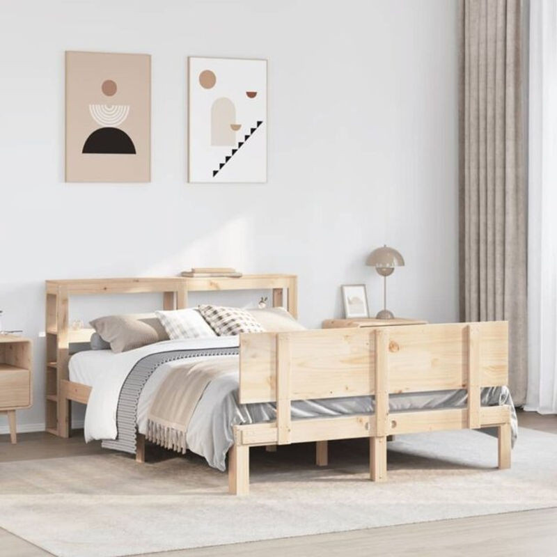 Massivholzbett mit Kopfteil von VIDAXL aus Kiefer in Braun, B/T/H: 140 x 190 x 82 cm - Bild 1