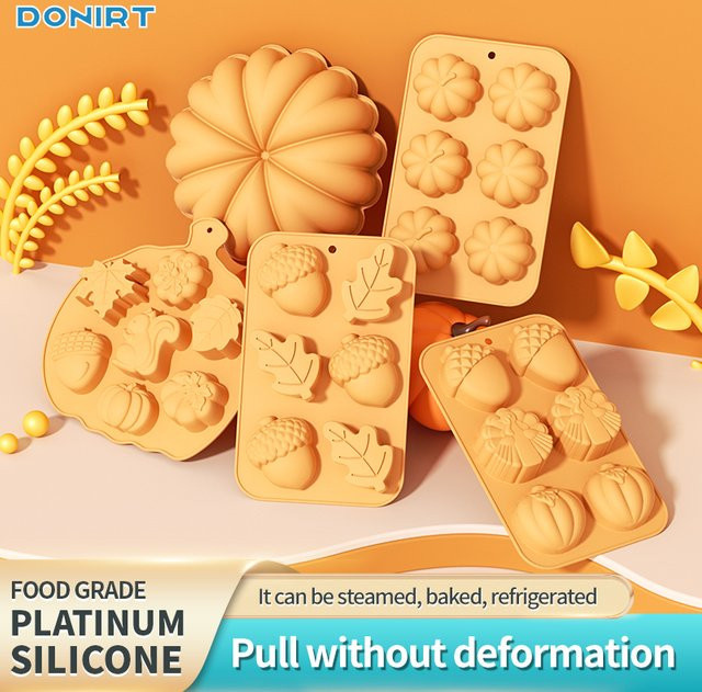 Donirt Silikon Kuchenform Kürbisblatt in Orange für Halloween und Thanksgiving zur Herstellung von Muffins, Schokolade oder Seife - Bild 1