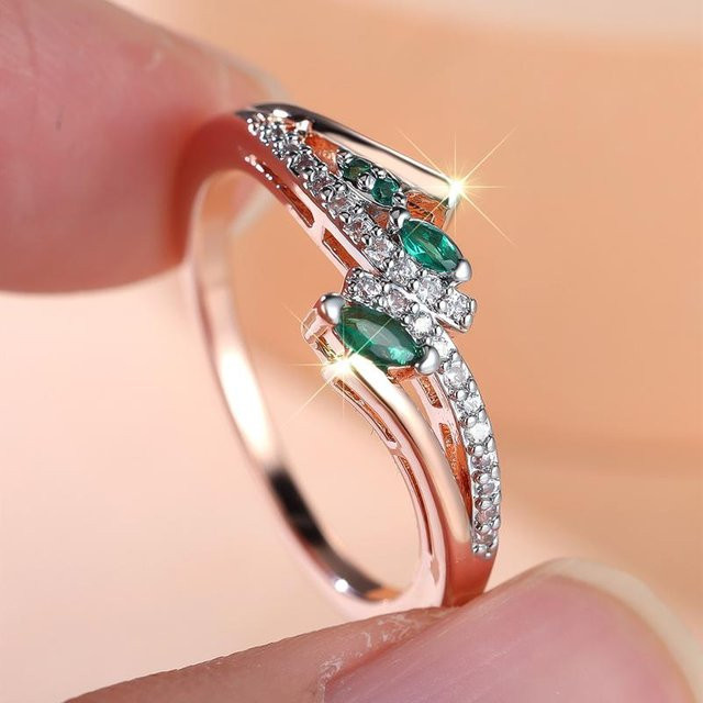 Bamos Ring, Kupfer, Silber, Grün, Weiß, Zirkonia, Damen - Bild 1