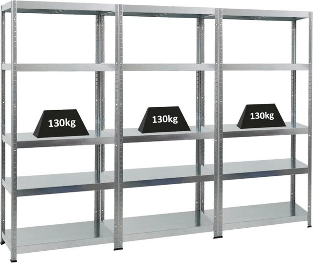 3x PROREGAL Steel Eagle Schwerlastregal aus Metall, silber, verstellbare Fachböden, H x B x T: 180 x 80 x 40 cm - Bild 1