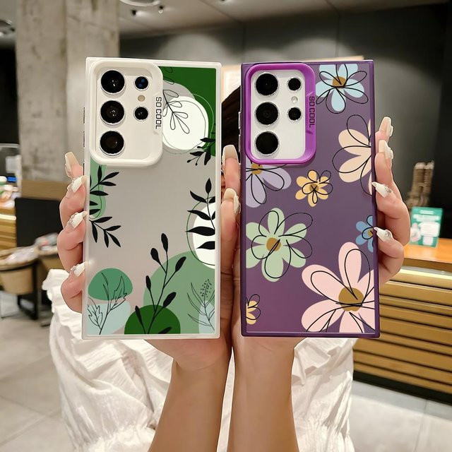 Stoßfeste Handyhülle mit Sommerblumen-Blättern für Samsung Galaxy S25 S24 S23 S22 S21 Ultra Plus, Matt-Optik in Bunt - Bild 1