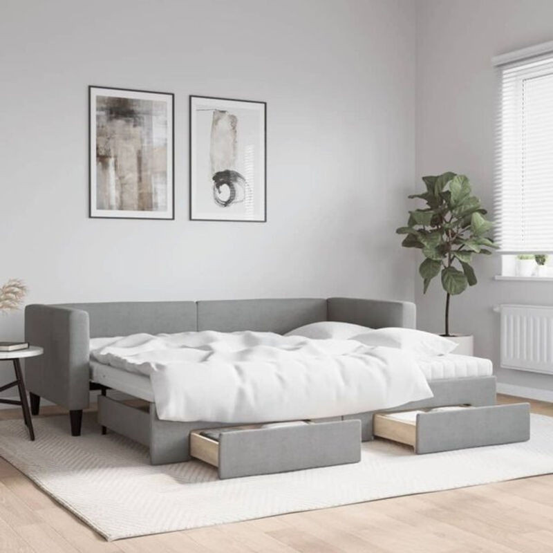 Ausziehbares Funktionsbett Vidaxl in Grau mit Schubladen aus Stoff und Metall, B: 80 cm, L: 200 cm - Bild 1
