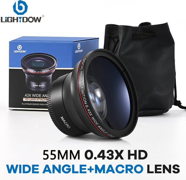 Lightdow Superweitwinkelobjektiv 0,43x für Canon, Nikon und Sony, Filtergröße 55 mm, Schwarz - Bild 1