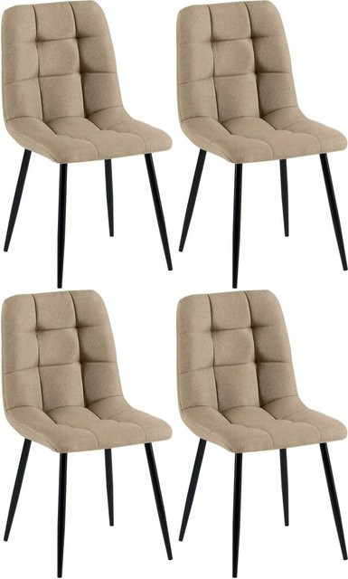4er Set Esszimmerstühle DELUKE FIGAD in Taupe mit Steppmuster und Metallbeinen, B/T/H: 45 x 55 x 84 cm - Bild 1
