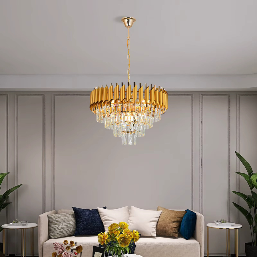VETRULUS Moderner Kristall-Kronleuchter in Gold/Messing als Decken-Hängelampe für Wohnzimmer und Esszimmer - Bild 3