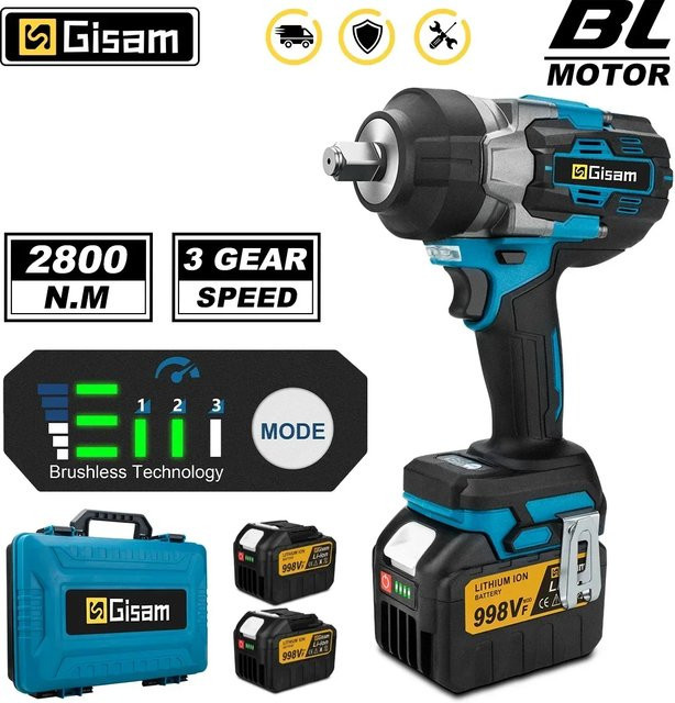 Gisam GΣ 2800 N.M Bürstenloser Akku-Schlagschrauber mit 1/2 Zoll Antrieb für Makita 18 V LXT Batterien - Bild 1