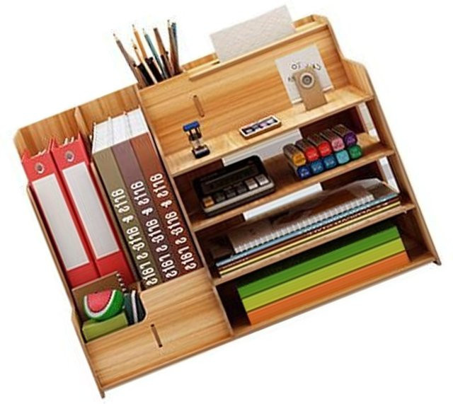 Aimo Schreibtisch-Organizer aus Holz in Kirschholz-Optik, Mehrzweck-Aufbewahrungsregal in Braun für Büro und Zuhause - Bild 1