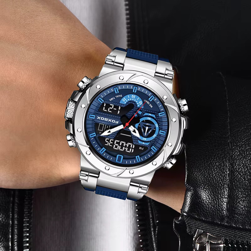 Foxbox Digitaluhr, Quarz, Edelstahl, Silikon, Silber, Herren - Bild 5