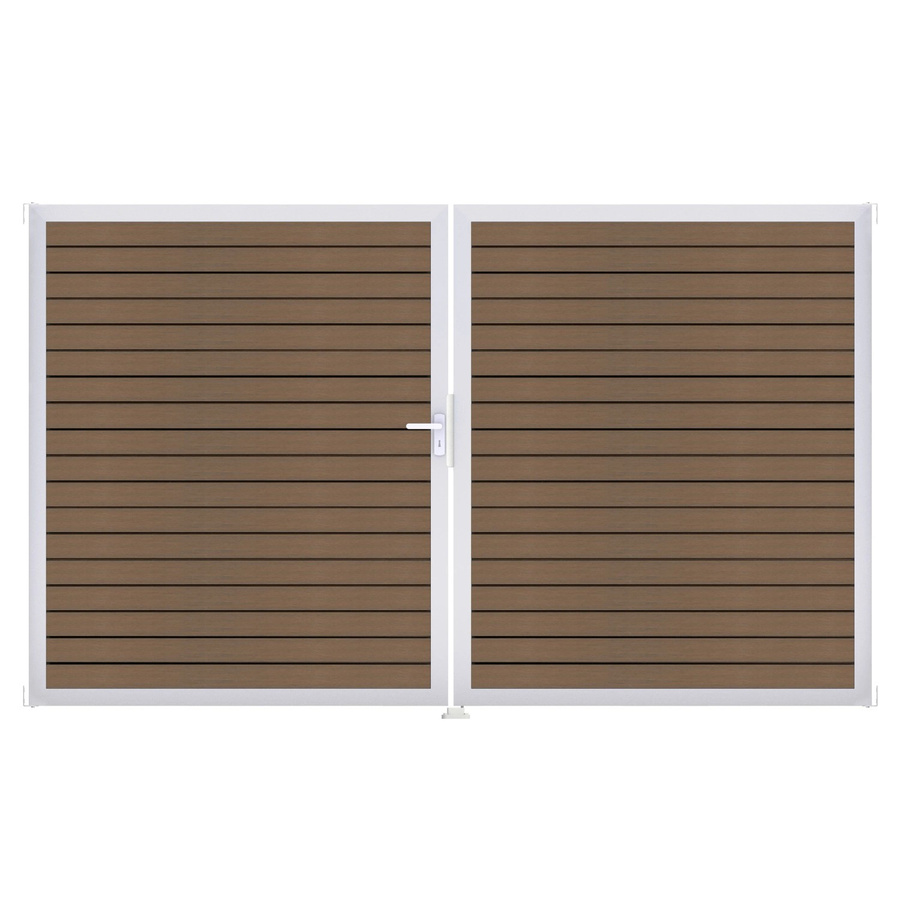 GroJa 2-flügeliges Tor Solid Rhombus in Teak Co-extrudiert, Farbe Braun, B: 306 cm, H: 180 cm, DIN Links - Bild 2