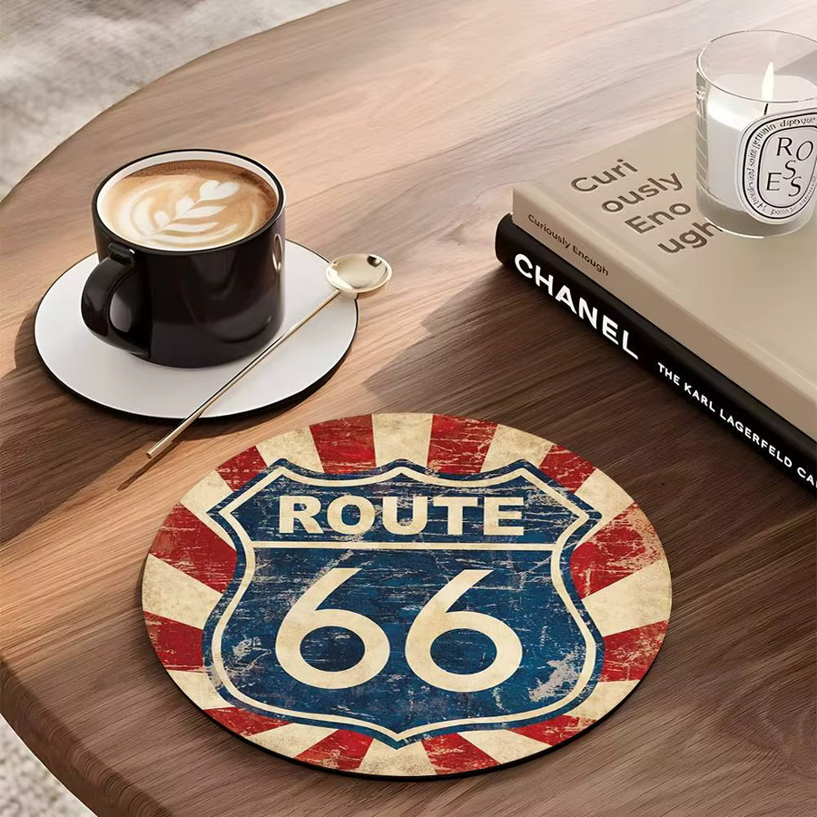 Rundes Holzuntersetzer Set mit US Route 66 Anime Motiv in Mehrfarbig - Bild 7