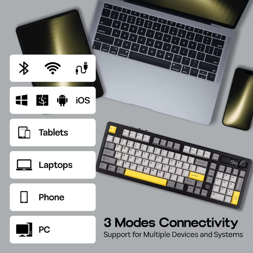 Ajazz AK980 V2/PRO Mechanische Gaming-Tastatur in Schwarz mit 10000mAh Akku, kabellose Verbindung in drei Modi, kompaktes 96%-Layout und seitlicher LED-Beleuchtung - Bild 4