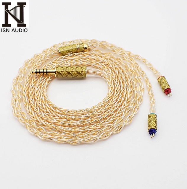 ISN Audio EST80 HiFi Audiophile Ohrhörer-Ersatzkabel mit 2Pin 0,78 mm, 8-teilig versilbert und vergoldetem OCC Mixed-Material, 3,5 mm Klinke, Gold - Bild 1