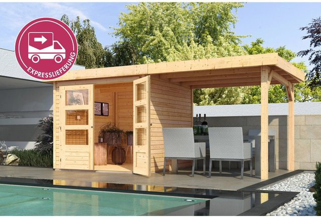 Karibu Express Gartenhaus Speedy A Set mit Anbaudach in Naturbelassen, B: 433 cm, T: 217 cm, H: 211 cm - Bild 1