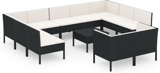 vidaXL 12-tlg. Garten-Lounge-Set in U-Form aus Poly Rattan und pulverbeschichtetem Stahl in Schwarz mit Sitzpolstern und Rückenkissen - Bild 1