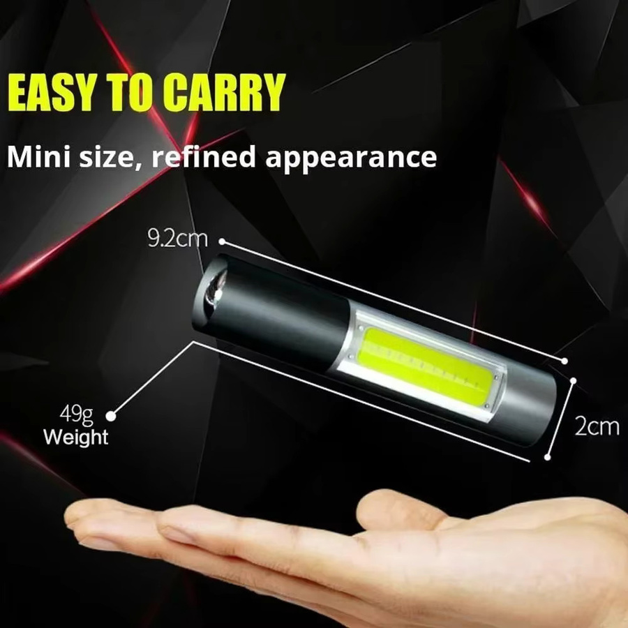 KDULIT LED Taschenlampe mit COB-Licht, wiederaufladbare Camping-Laterne in Schwarz mit 3 Modi und zoombarem Fokus - Bild 4