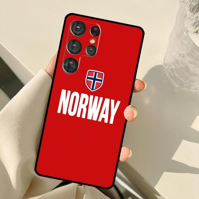 Samsung Galaxy Handyhülle mit Norwegen Flaggen Design in Rot für verschiedene Modelle wie S24 S25 S23 S22 S21 S20 Ultra und S9 S10 Plus - Bild 1