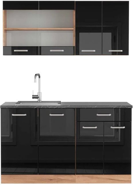 Vicco R-Line Singleküche Schwarz Hochglanz und Goldkraft Eiche mit Anthrazit, Breite: 140 cm - Bild 1