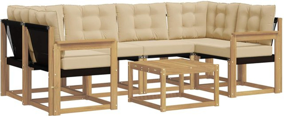Modernes Outdoor-Sofagarnitur Set aus Akazie und Stoff mit 7-teiligen Kissen von vidaXL in Weiß und Beige - Bild 1