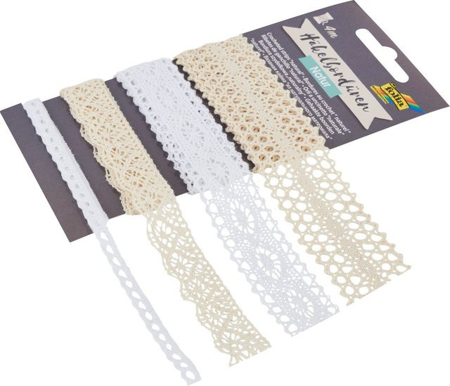 Häkelbordüren Set Natur von folia aus Baumwolle in Weiß, Natur und Beige mit feinem Muster in Landhaus-Optik - Bild 1