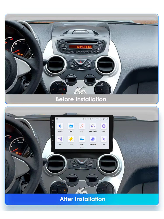 OSSURET Android 14 Autoradio für Ford KA 2008 bis 2014 mit 8-Kern Prozessor, Multimedia-Player inklusive Carplay, Android Auto, GPS und 360 Kamera Unterstützung, Schwarz - Bild 4