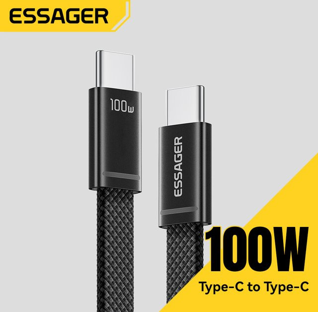 Essager 100W Typ-C-zu-Typ-C-Schnellladekabel mit ultradünnem Flachdraht für iPhone, Macbook Pro, Samsung und Huawei - Bild 1