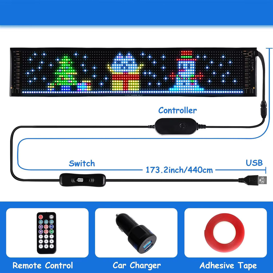 GOTUS Programmierbares LED-Display in Schwarz mit App-Steuerung, flexibles Multi-Text-Muster und Uhranzeige, Multicolor - Bild 2