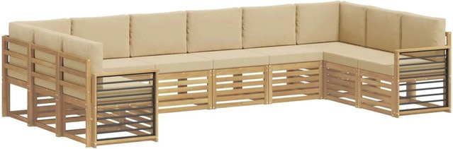vidaXL Ecksofa Set in Weiß und Beige aus Polyester mit Akazienholz-Gestell, B/T/H: 363 x 187,5 x 73 cm - Bild 1