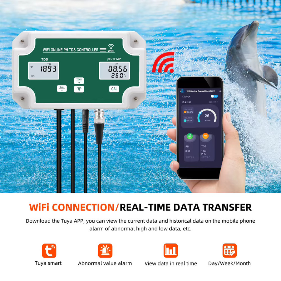 RCYAGO WiFi Wasserqualität Analysator mit pH- und Temperaturmessung, Digitaler Smart Remote Online Monitor für Schwimmbecken, Weiß - Bild 2