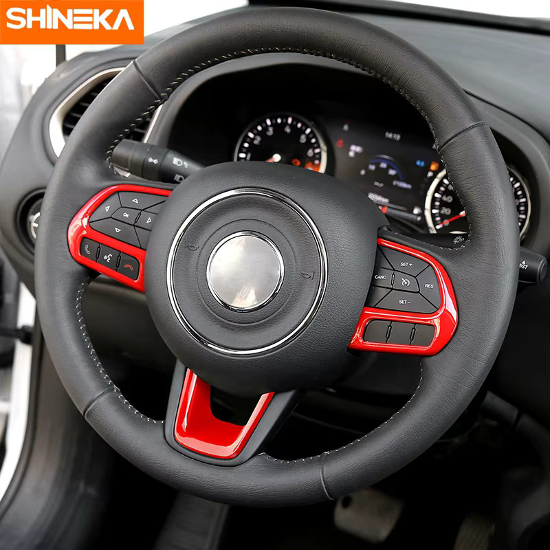SHINEKA Lenkrad Abdeckung Dekoration Trim in Rot für Jeep Compass 2017-2020 und Jeep Renegade ab 2015 Innenzubehör - Bild 5