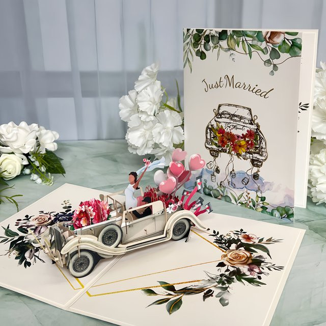 Grußkarte mit Liebesmotiv für Hochzeitsautos in Multicolor - Bild 1