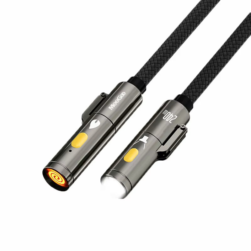 MeeGoo USB-C auf USB-C Schnelllade-Datenkabel mit 240 W PD-Leistung und LED-Taschenlampe, Schwarz - Bild 4