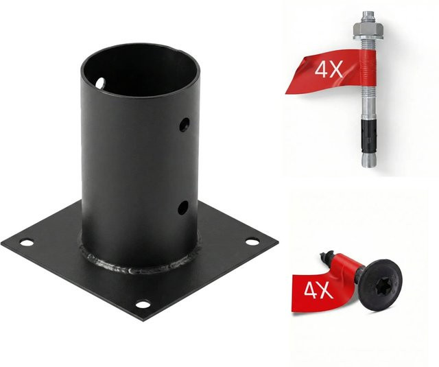 Hollmax Aufschraubhülse Pfostenträger Komplettset für Rundholzpfosten 80 mm in Schwarz matt - Bild 1