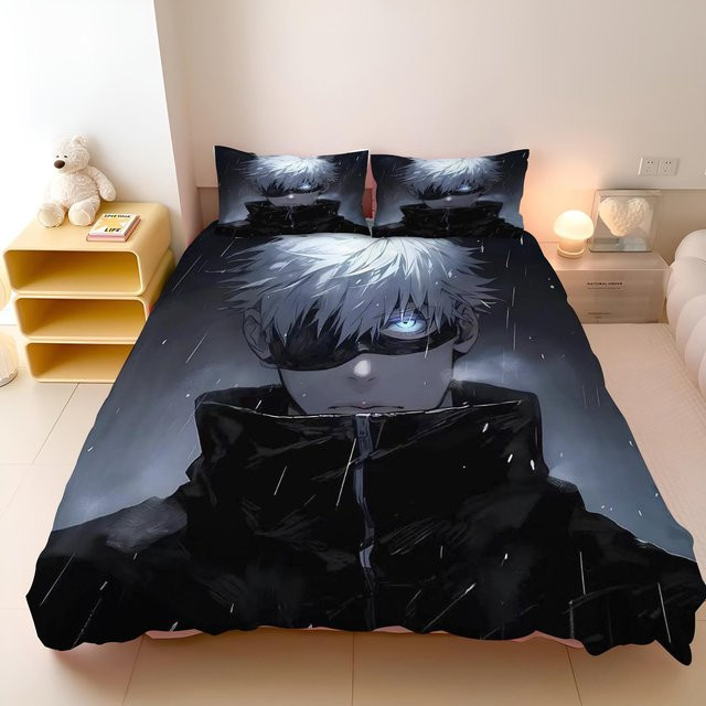 Jujutsu Kaisen Bettwäsche-Set von Flylo in Schwarz, bestehend aus Bettbezug und Kissenbezug aus Mikrofaser, Breite: 150 cm, Länge: 200 cm - Bild 1