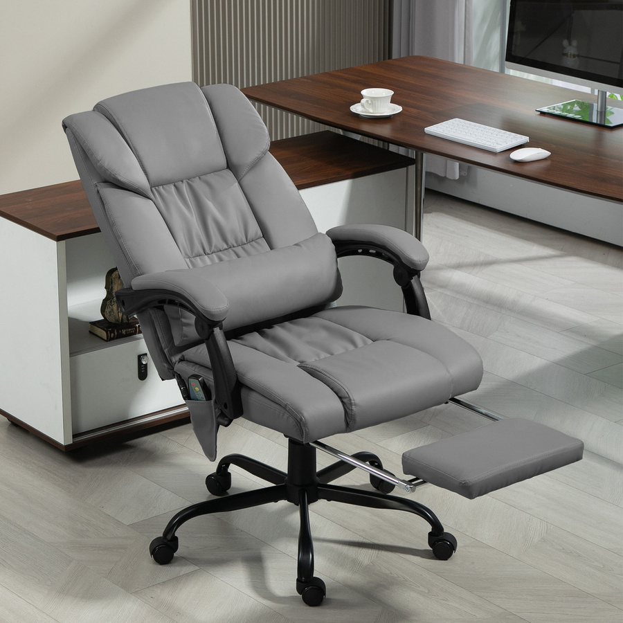 Vinsetto Massagesessel Aosom ergonomischer Bürostuhl mit Fußstütze und Kopfstütze in Grau aus Kunstleder - Bild 2