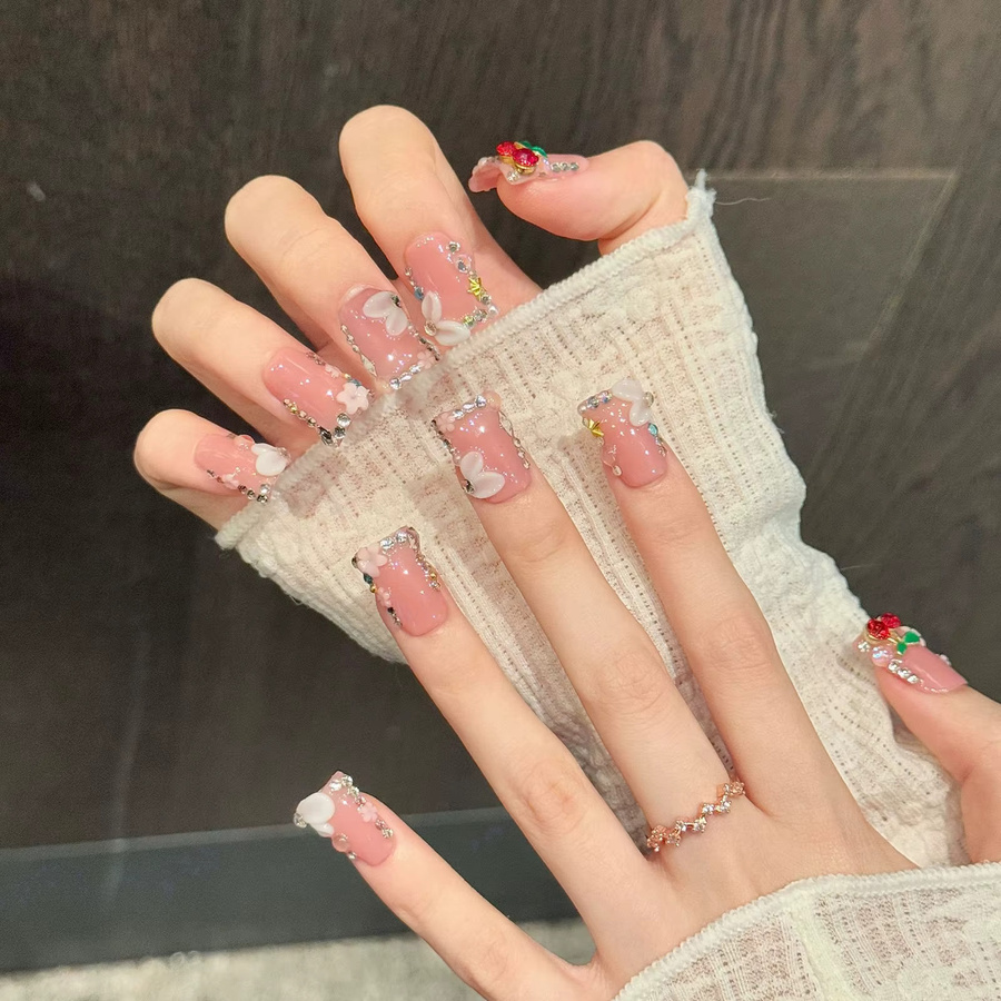 YADORNOS Kunstnägel, Rosa Kirsch, 3D-Design, Glänzend, 10 Stück - Bild 2