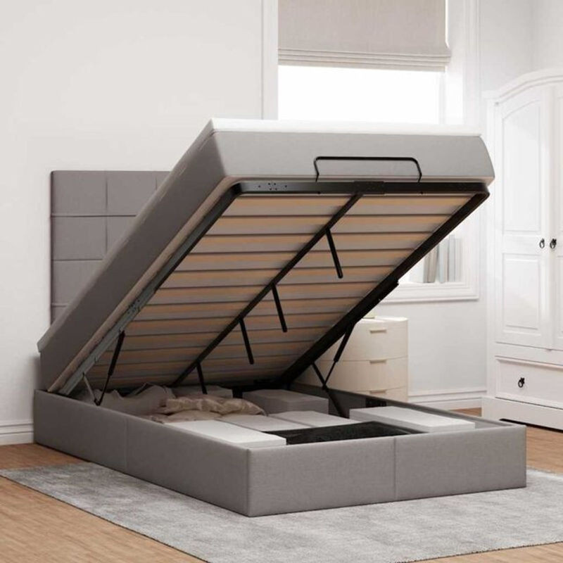 Vidaxl Ottoman Polsterbett mit Matratze und LED-Beleuchtung in Taupe meliert, B/T/H: 190 x 120 x 118 cm - Bild 1