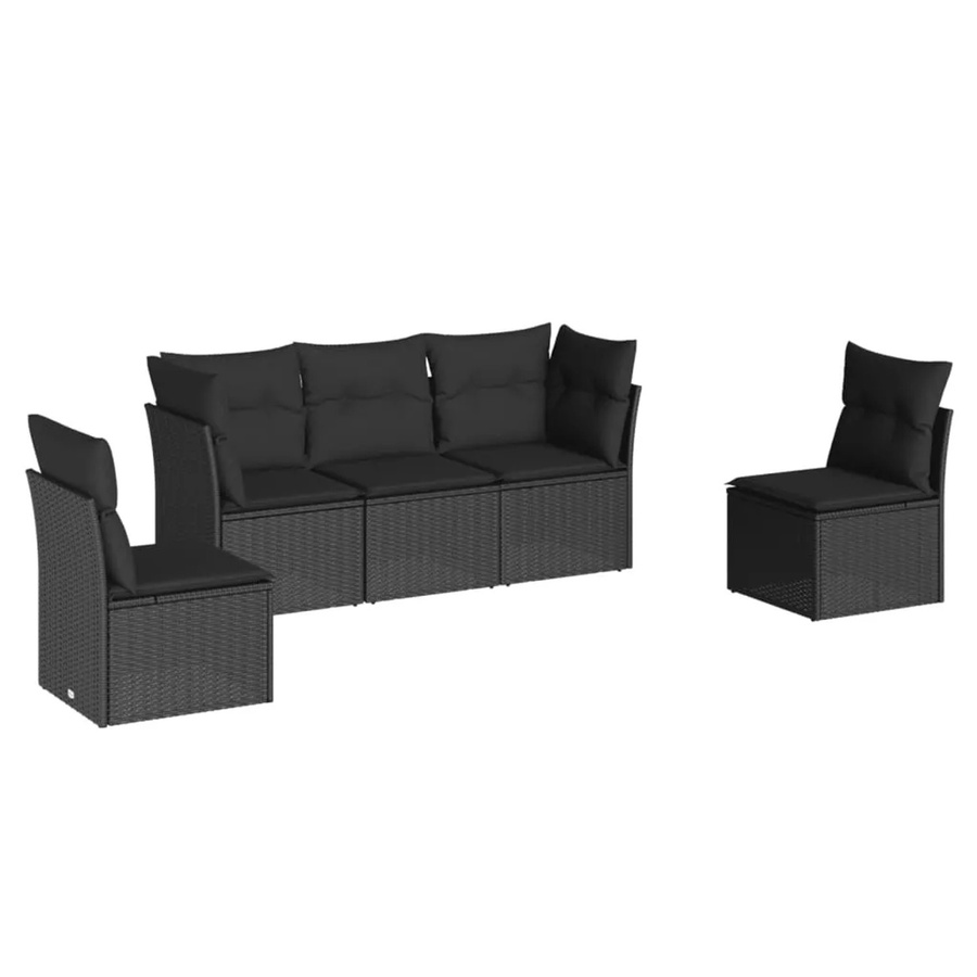 vidaXL 5-tlg. Garten-Sofagarnitur in L-Form aus schwarzem PE-Rattan mit Sitzkissen und Rückenkissen - Bild 2