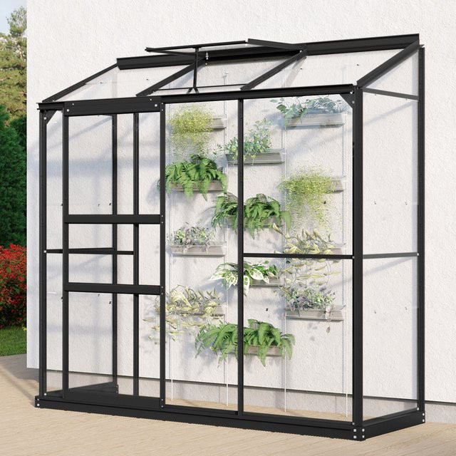Vitavia Anlehn-Gewächshaus Styx 1300 in Schwarz mit ESG-Glas und Schiebefenster, B/T/H: 192,8 x 68,8 x 182,3 cm - Bild 1