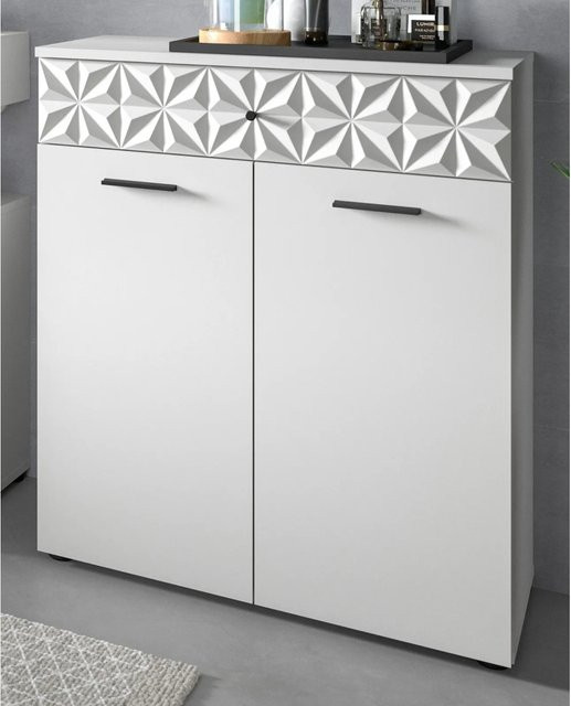 Inn.Furn Badezimmer Kommode in Weiß Hochglanz mit Relief-Design, Breite: 70 cm - Bild 1