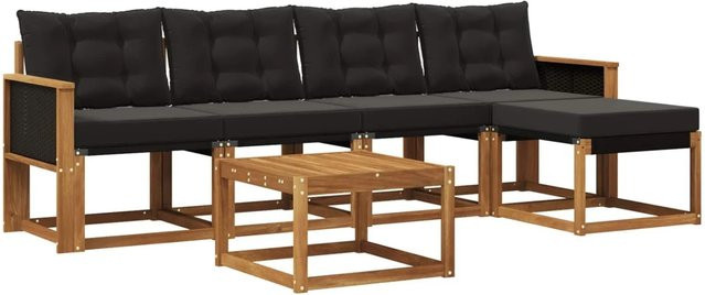 vidaXL Outdoor-Sofagarnitur aus massivem Akazienholz mit Textilene und Kissen in Schwarz und Natur - Bild 1