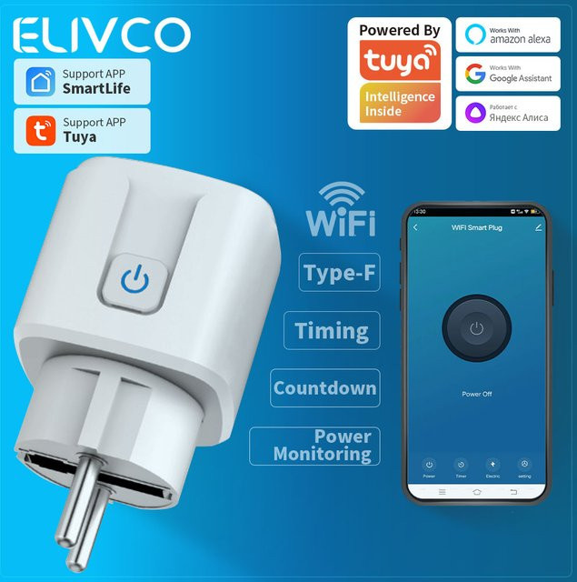 Tuya Smart WiFi Steckdose in Weiß mit Stromüberwachung und Zeitschaltuhr, kompatibel mit Alexa, Google Home und Yandex Alice - Bild 1