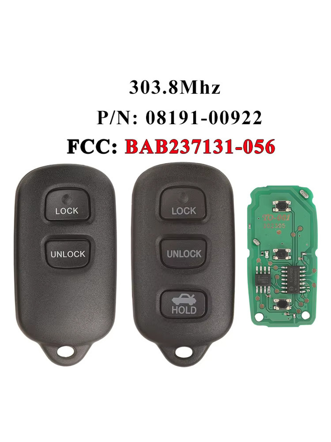 Jingyuqin Remote Auto Schlüssel Anhänger Bab237131-056 in Schwarz, 303,8 MHz für Toyota Mr2 Spinne, Tacoma, Tundra und Rav4 - Bild 3
