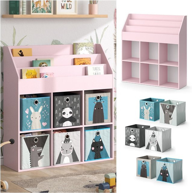 Vicco Kinderbücherregal Luigi in Pink mit Fächern und Faltboxen für das Kinderzimmer, B/H: 107 x 114 cm - Bild 1
