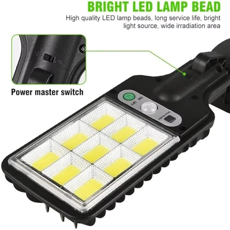 XIWANGFIRE Solar-LED-Wandstraßenlampe mit 108 LEDs und Bewegungssensor, Wasserdichte Sicherheitsbeleuchtung in Schwarz für Garten, Terrasse und Wege - Bild 3