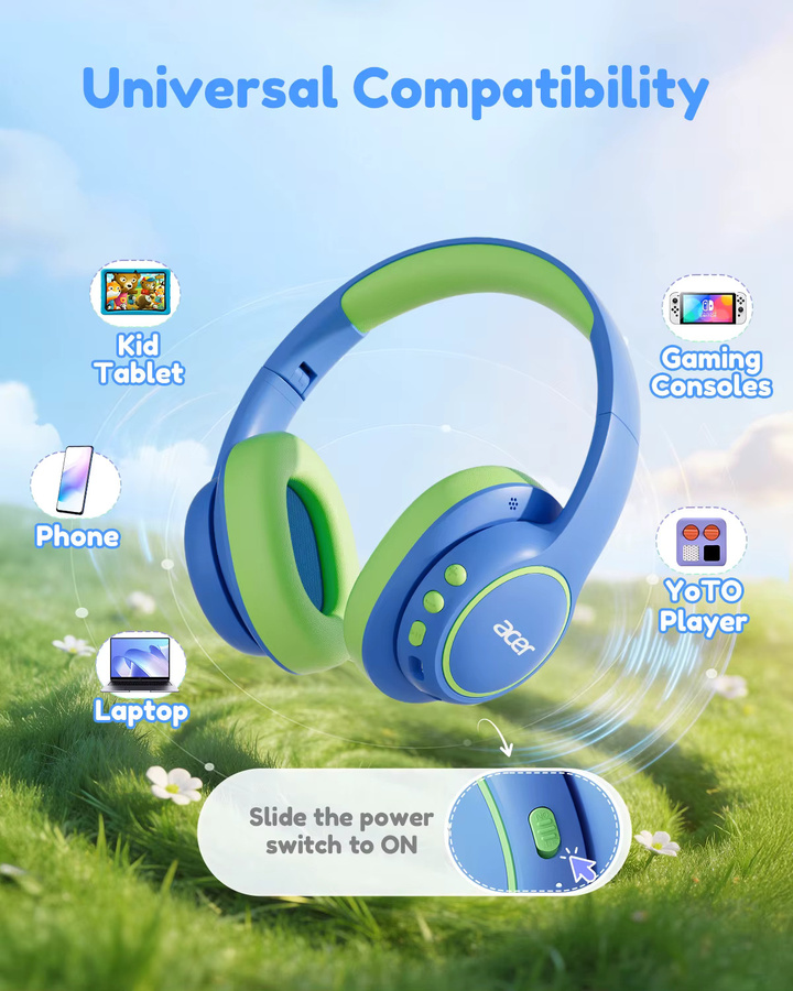 Acer Choice Kinder Over-Ear-Kopfhörer mit Bluetooth 6.0 und Mikrofon in Blau/Mehrfarbig mit USB-C Schnellladung - Bild 2